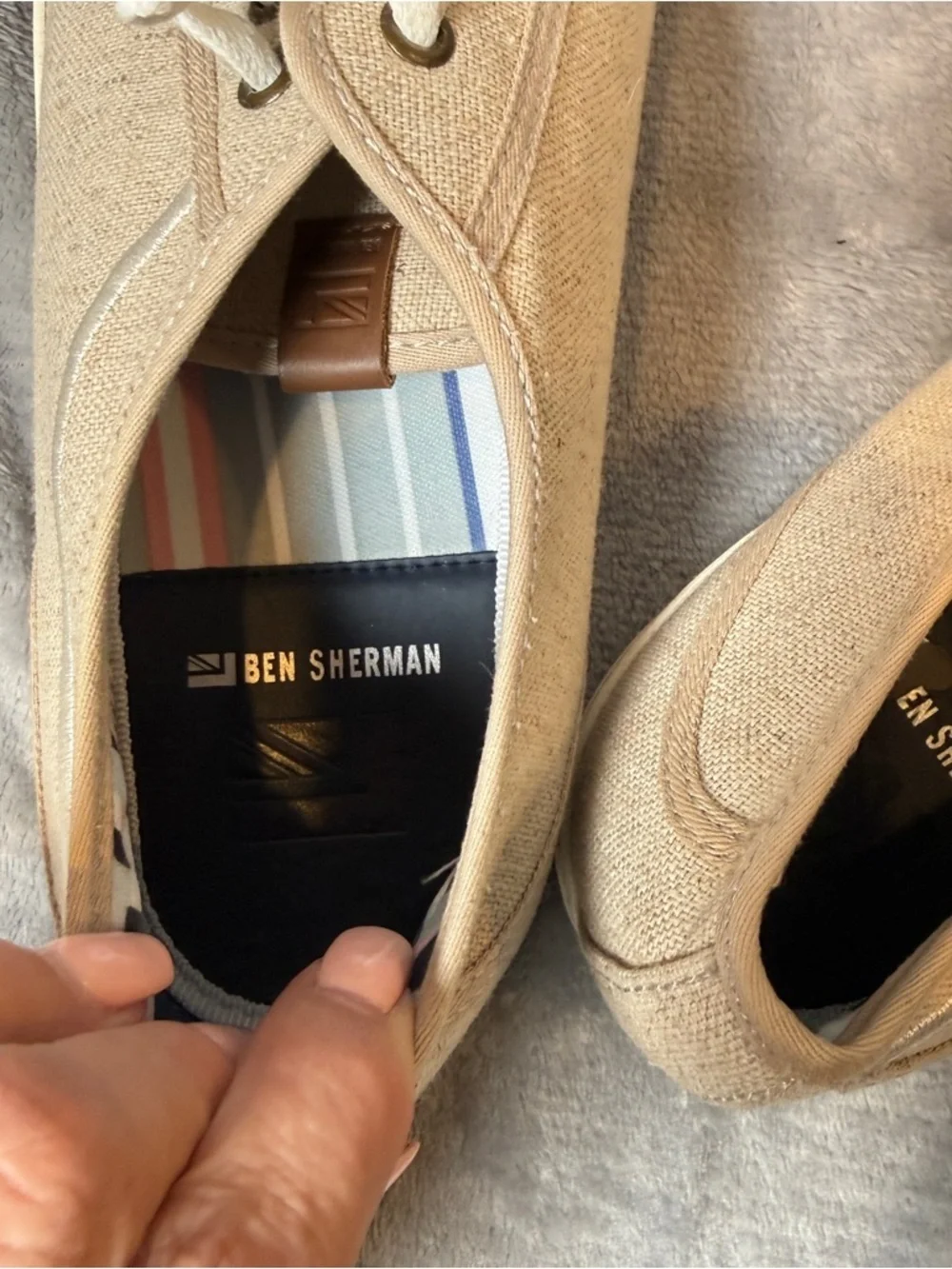 Ben Sherman Beige Canvas Sneakers Low Top Casual Shoes Mens